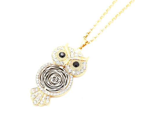 Sautoir-Collier-Chouette-Hibou-Motif-Ajoure-Metal-Dore-et-Strass