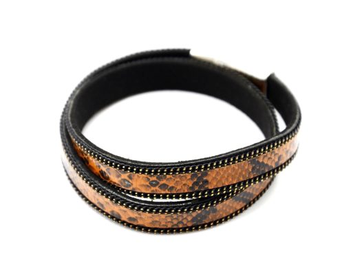 Bracelet-Aimante-Double-Tour-Motif-Ecailles-Camel-Contour-Chaine-Metal-Noir