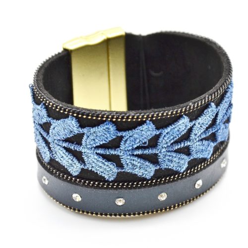 Bracelet-Manchette-Aimante-Feutrine-et-Couronne-de-Laurier-Bleu