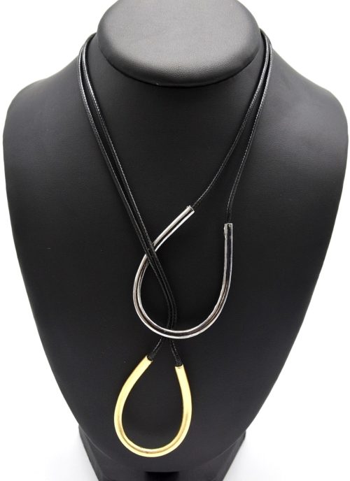 Collier-Cordon-Noir-avec-Boucles-Entrelacees-Metal-Dore-MatGris