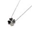 Collier-Pendentif-Trefle-a-4-Feuilles-Resine-Noire-et-Strass-Metal-Argente