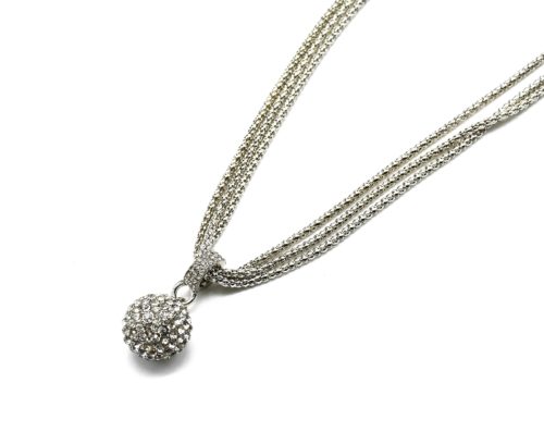 Collier-Triple-Chaine-Metal-Pendentif-Boule-Strass-Metal-Argente