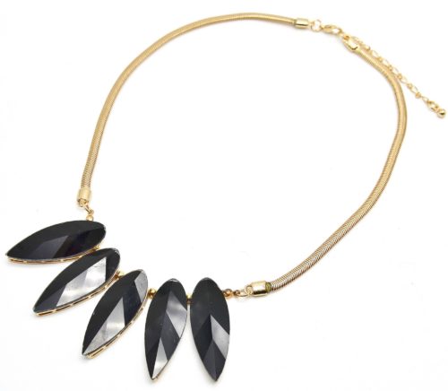 Collier-Plastron-Multi-Feuilles-Pierres-Effet-Cristal-Noir-et-Metal-Dore