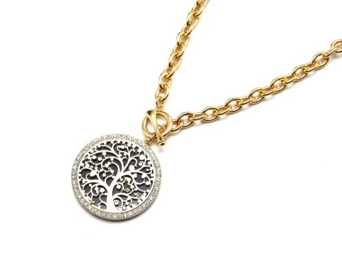 Collier-Chaine-Metal-et-Pendentif-Arbre-de-Vie-Contour-Strass-Dore