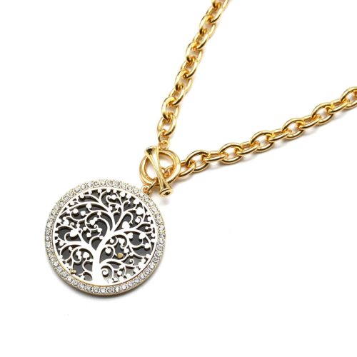 Collier-Chaine-Metal-et-Pendentif-Arbre-de-Vie-Contour-Strass-Dore