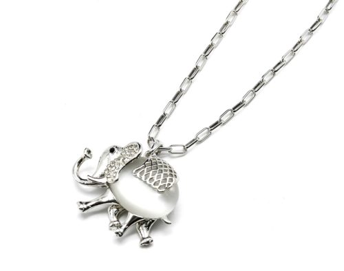 Sautoir-Collier-Pendentif-Elephant-Resine-Metal-Argente-et-Strass