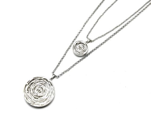 Sautoir-Collier-Double-Chaines-Cercles-Motif-Ajoure-Metal-Argente-avec-Cristaux