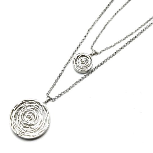 Sautoir-Collier-Double-Chaines-Cercles-Motif-Ajoure-Metal-Argente-avec-Cristaux