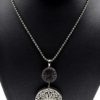 Sautoir-Collier-Pendentif-Double-Cercles-Motif-Ajoure-Fleur-Metal-Gris-avec-Cristaux
