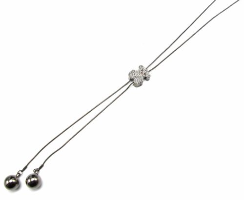 Sautoir-Collier-Pendentif-Y-Ourson-Strass-Chaines-et-Boules-Metal-Gris