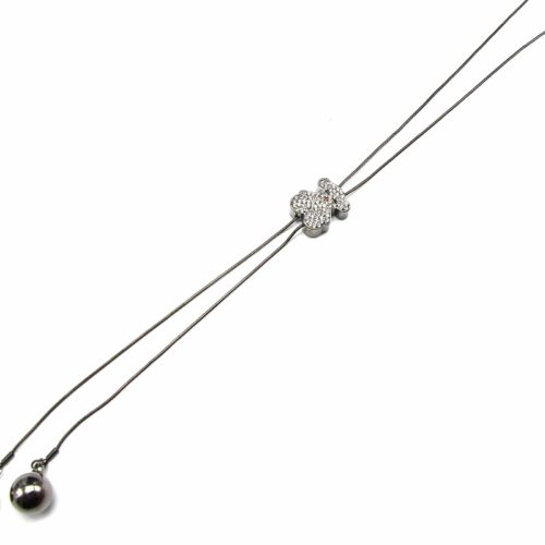 Sautoir-Collier-Pendentif-Y-Ourson-Strass-Chaines-et-Boules-Metal-Gris