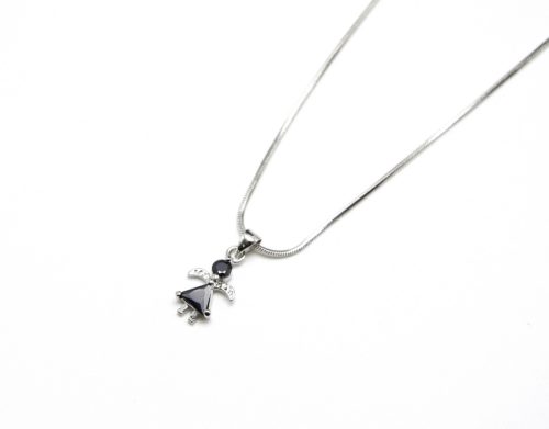 Collier-Pendentif-Mini-Ange-Zirconium-Noir-Metal-Argente