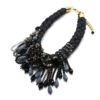 CC700 - Collier Plastron Cordons Tressés avec Fleur et Perles Noir/Gris