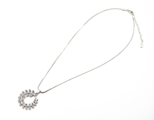 Collier-Pendentif-Couronne-de-Laurier-Strass-Metal-Argente