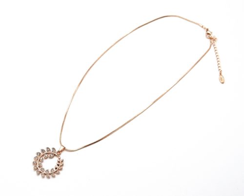 Collier-Pendentif-Couronne-de-Laurier-Strass-Metal-Or-Rose