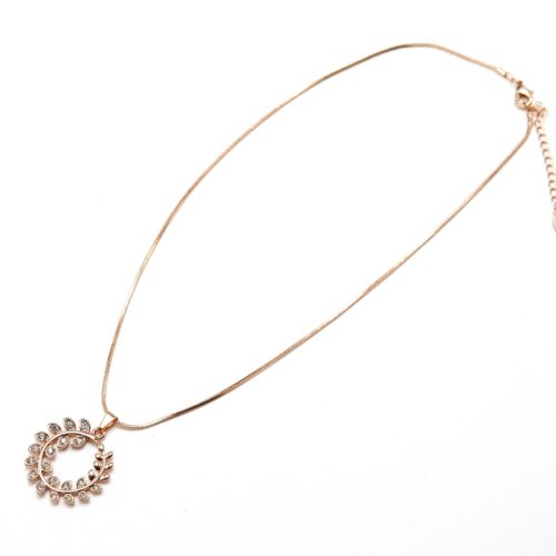 Collier-Pendentif-Couronne-de-Laurier-Strass-Metal-Or-Rose