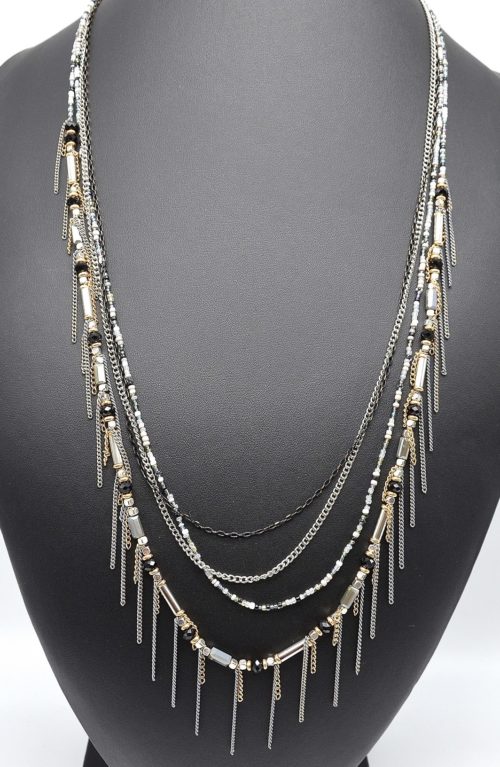 Sautoir-Collier-Ethnique-Multi-Rangs-Perles-Rocaille-et-Chainettes-Metal-Noir