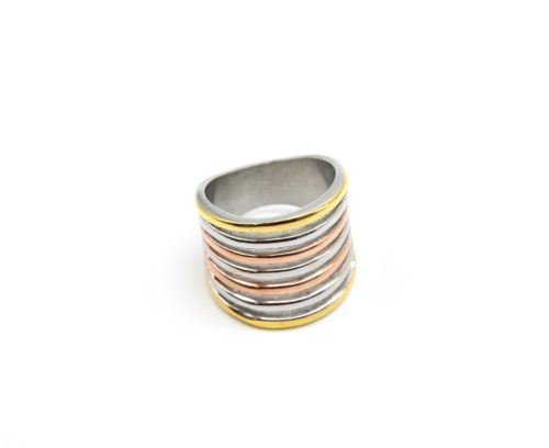 Bague-Multi-Anneaux-Style-Manchette-Acier-Tricolore