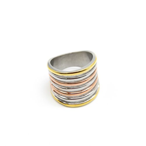 Bague-Multi-Anneaux-Style-Manchette-Acier-Tricolore