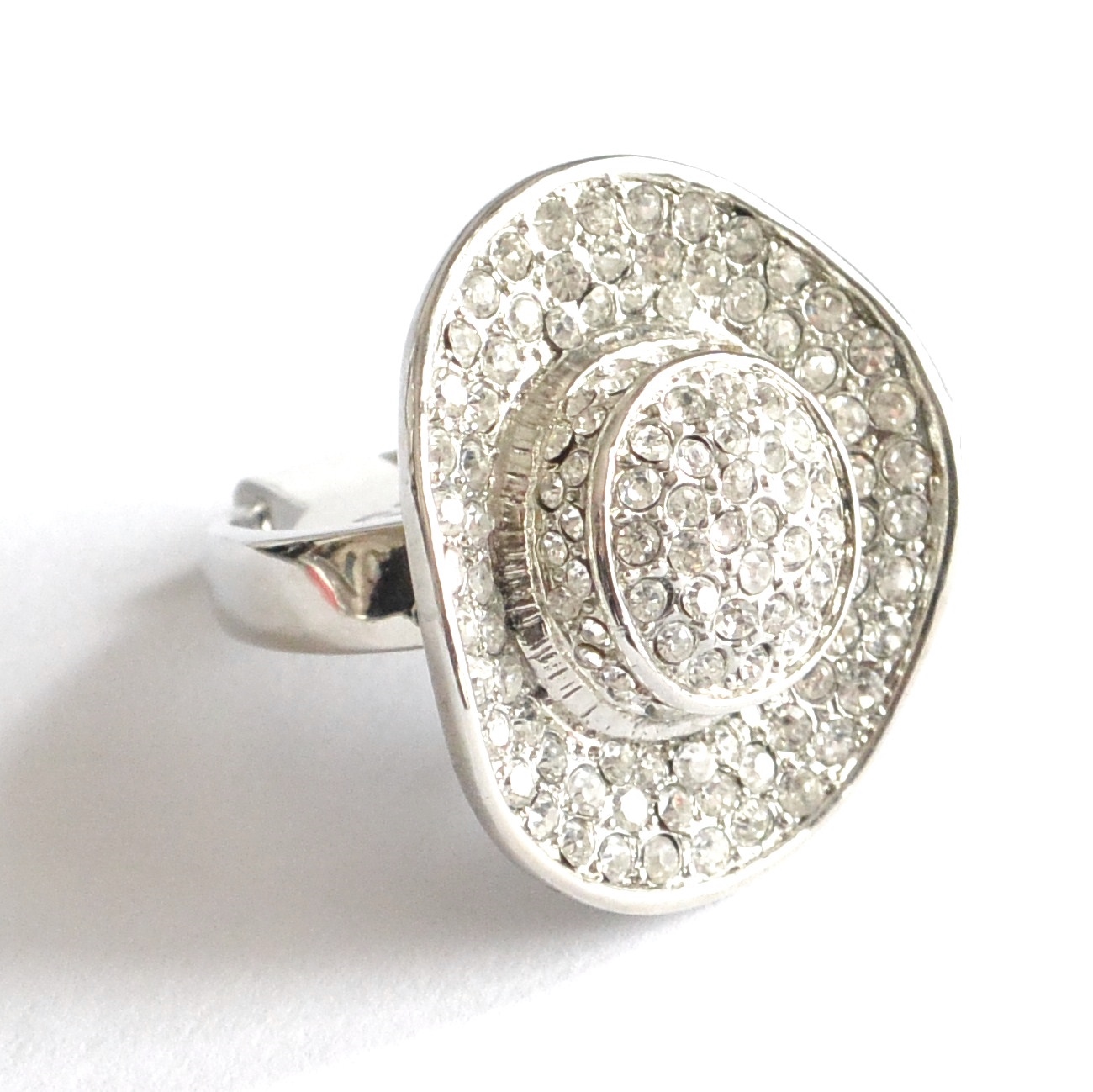 BG15 Bague Chapeau Fedora Strass Chic Argent Taille 19