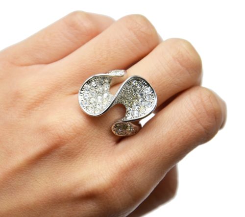 Bague-Statement-Vagues-Metal-et-Strass-Argente