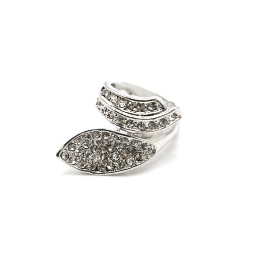 Bague-Statement-Feuille-Metal-et-Strass-Argente