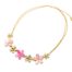 Collier-Double-Chaine-Pendentif-Fleurs-Metal-Email-et-Strass-Rose-Dore