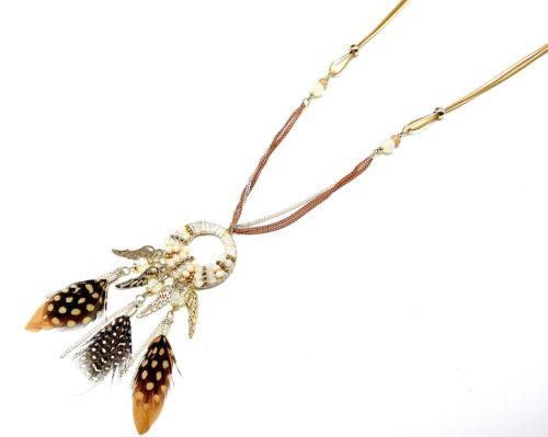 Sautoir-Collier-Pendentif-Cercle-Ethnique-Ailes-dAnge-Metal-et-Plumes-Beige