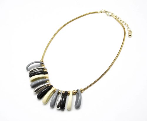 CC786 - Collier Plastron Pendentif Multi-Gouttes Métal Noir/Doré