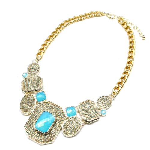 Collier-Plastron-Pendentif-Formes-Geomtriques-Perles-et-Facette-Bleu