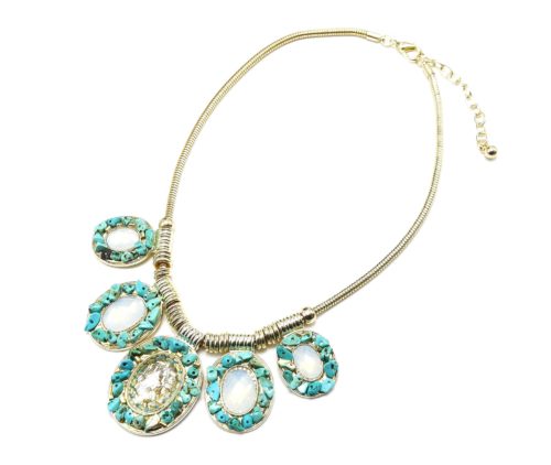 Collier-Plastron-Pendentif-5-Ovales-Mini-Pierres-et-Perles-TurquoiseDore