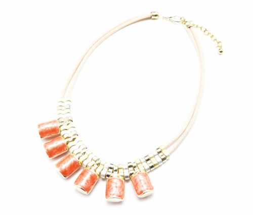 Collier-Plastron-Cordon-Brillant-et-Pendentif-6-Pieces-Metal-Corail