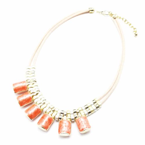 Collier-Plastron-Cordon-Brillant-et-Pendentif-6-Pieces-Metal-Corail