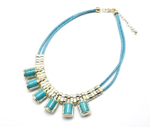 Collier-Plastron-Cordon-Brillant-et-Pendentif-6-Pieces-Metal-Bleu