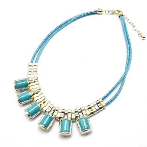 Collier-Plastron-Cordon-Brillant-et-Pendentif-6-Pieces-Metal-Bleu