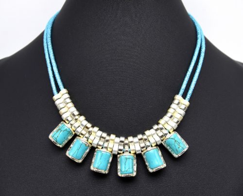 Collier-Plastron-Cordon-Brillant-et-Pendentif-6-Pieces-Metal-Bleu