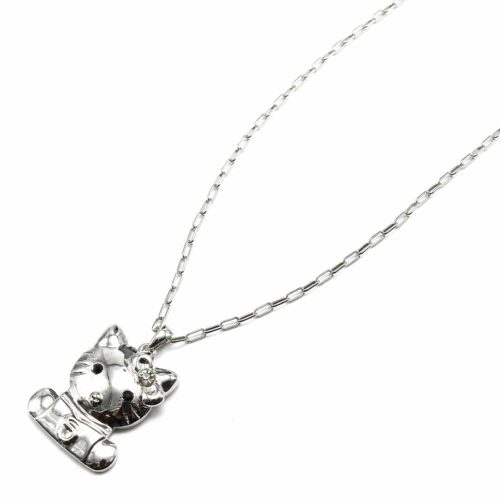 Sautoir-Collier-Pendentif-Chat-Metal-Argente-avec-Noeud