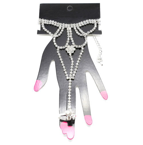 PA62 - Parure Bracelet/Bague Bijou de Main Chic Mariage Métal Argenté et Strass
