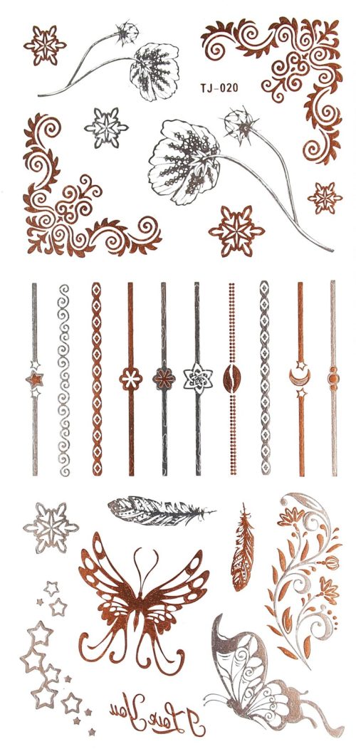 Planche-Tattoo-Tatouage-Ephemere-Body-Art-Symboles-et-Mini-Bracelets-ArgentOrRose
