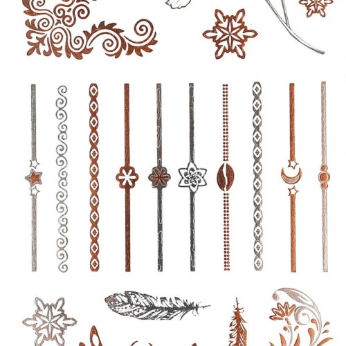 Planche-Tattoo-Tatouage-Ephemere-Body-Art-Symboles-et-Mini-Bracelets-ArgentOrRose