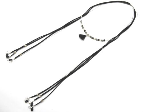 Sautoir-Collier-Style-Foulard-Cordons-Perles-et-Pompons-Ethnique-Noir