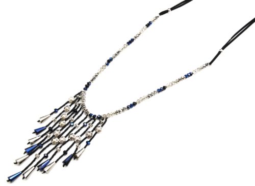 Sautoir-Collier-Cordon-Perles-Brillantes-avec-Cascade-de-Perles-Argente-Bleu-Nuit