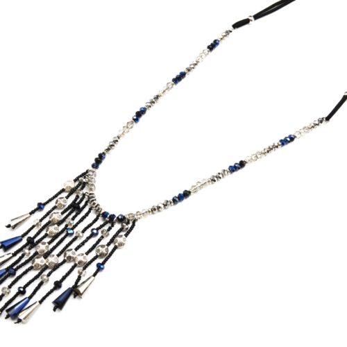 Sautoir-Collier-Cordon-Perles-Brillantes-avec-Cascade-de-Perles-Argente-Bleu-Nuit