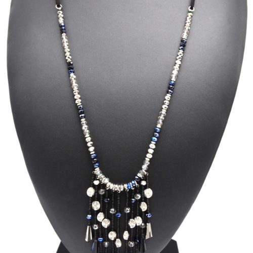 Sautoir-Collier-Cordon-Perles-Brillantes-avec-Cascade-de-Perles-Argente-Bleu-Nuit