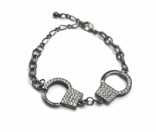 Bracelet-Chaine-Metal-et-Charm-Menottes-Strass-Gris