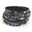 Bracelet-Double-Tour-Simili-Cuir-Imprime-Fleuri-Noir-et-Clous-Brillants