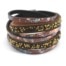 Bracelet-Double-Tour-Simili-Cuir-Imprime-Fleuri-Marron-et-Clous-Brillants