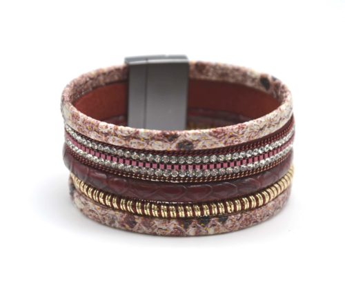 Bracelet-Manchette-Multi-Rangs-Ecailles-Bordeaux-avec-Strass-et-Fil-Torsade