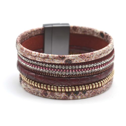 Bracelet-Manchette-Multi-Rangs-Ecailles-Bordeaux-avec-Strass-et-Fil-Torsade