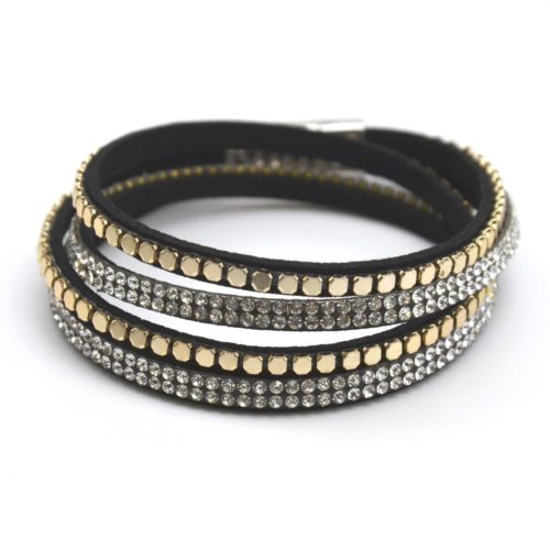 Bracelet-Double-Tour-Feutrine-Strass-et-Clous-Carres-NoirDoreArgente